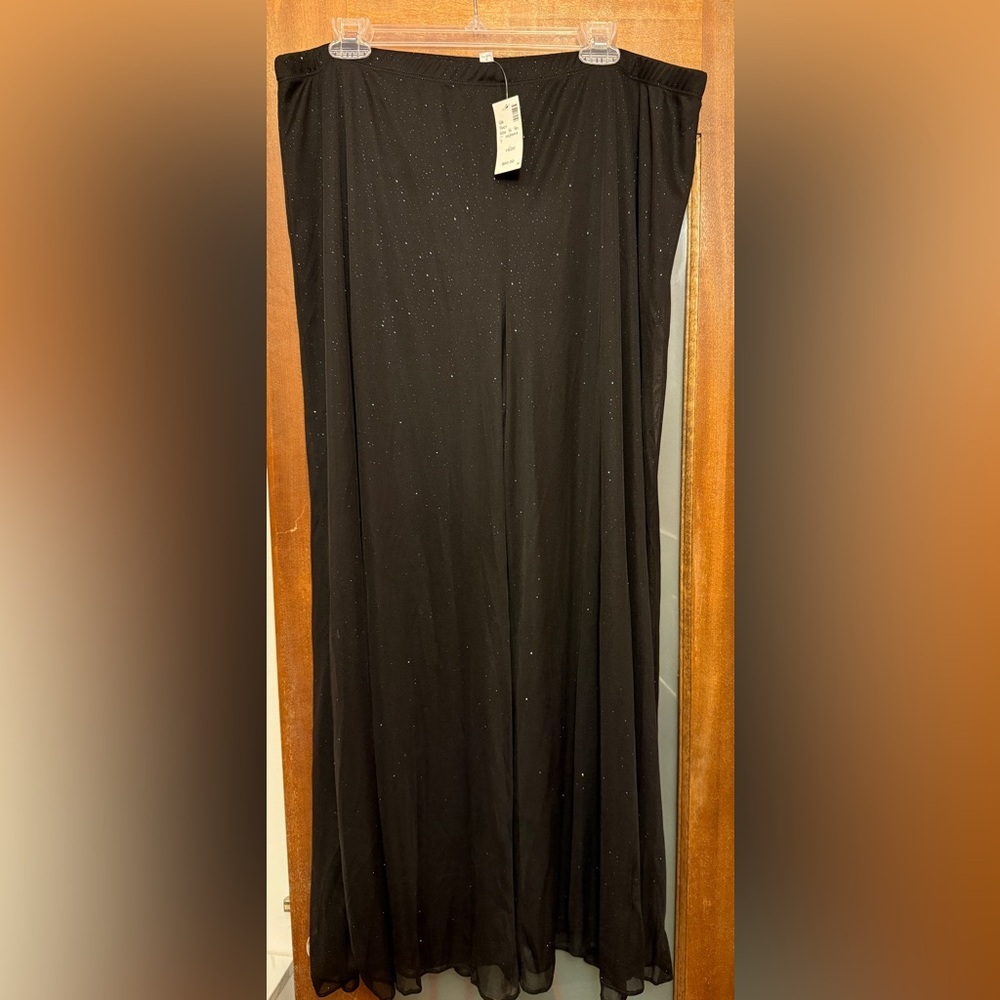 Avenue Women’s Plus Sheer Lined Black Sparkle Wide Leg Elastic Waist Pant 18/20